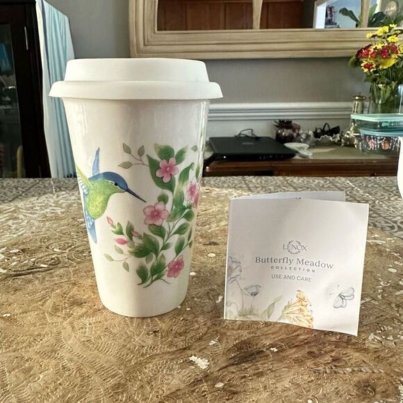 Lenox Butterfly Meadow Flutter‎ Thermal Travel Mug Porcalain 10 oz NEW - Picture 5 of 8